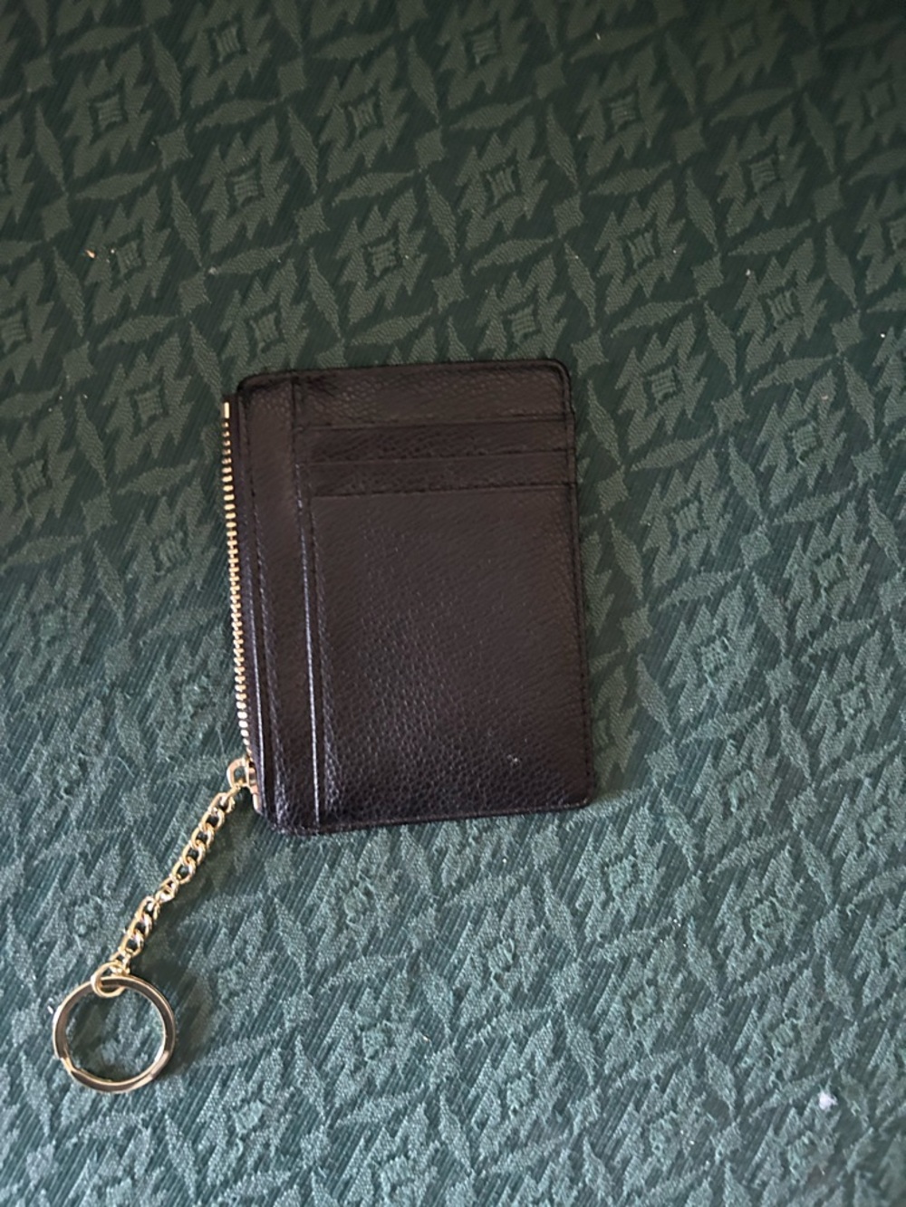 Black Leather Cardholder Keychain with Gold Zipper - Picture 2 of 3